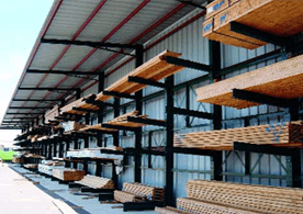 L-shed providing high-density storage for long-length LBM materials